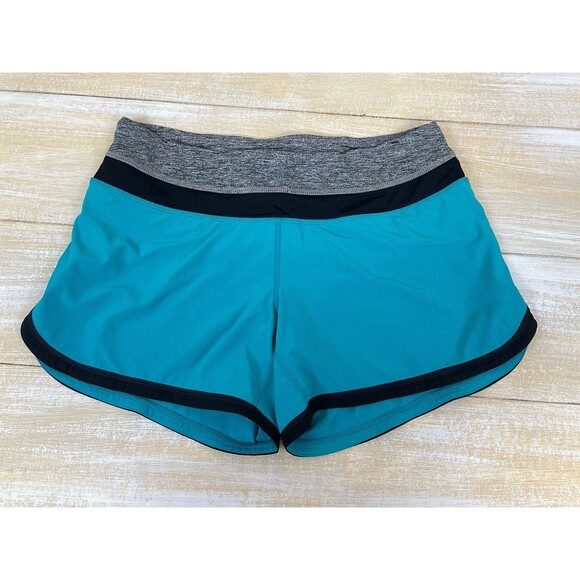 Lululemon Women’s Size 4 Groovy Run Lined Shorts Aqua Turquoise Gray & Black - Picture 1 of 10